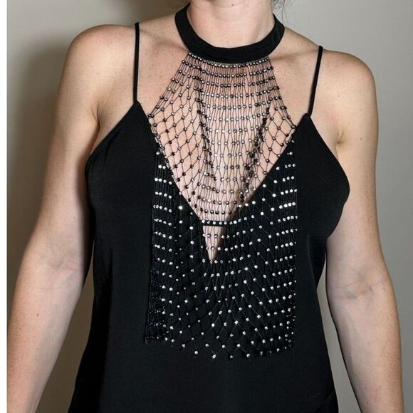 Y2K Express Black Halter Top with Rhinestones Size Medium - Picture 3 of 5